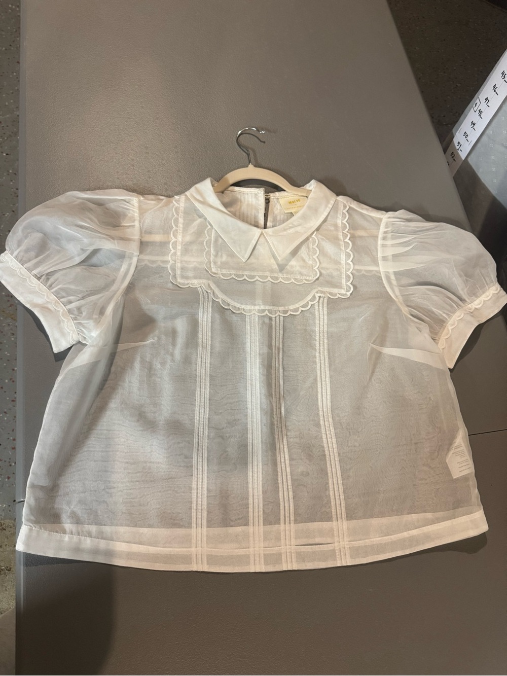 Pilcro Cream Sheer Organza Blouse with Scalloped Bib - Picture 2 of 6